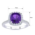 thumbnail image 4 of SuperJeweler 2 Carat Cushion Cut Amethyst and Halo Diamond Ring In Sterling Silver For Women, 4 of 5