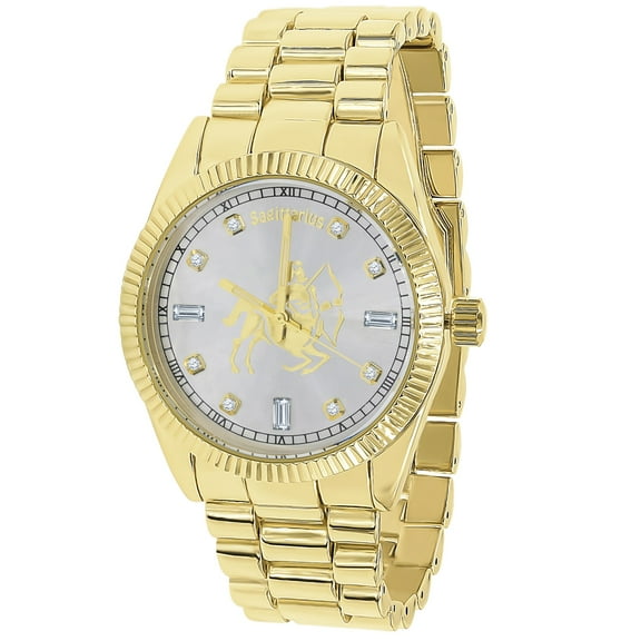 Unisex 18K Gold Tone Sagittarius Zodiac Sign Astrology Metal Band Custom Watch