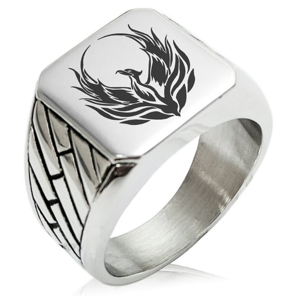 Stainless Steel Greek Mythology Phoenix Geometric Pattern Biker Style Polished Ring