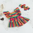 thumbnail image 2 of Newborn Girl Ruffle Flying Sleeve Bodysuit  Square Neck Dress Style Hem Romper with Bow Headband, 2 of 6