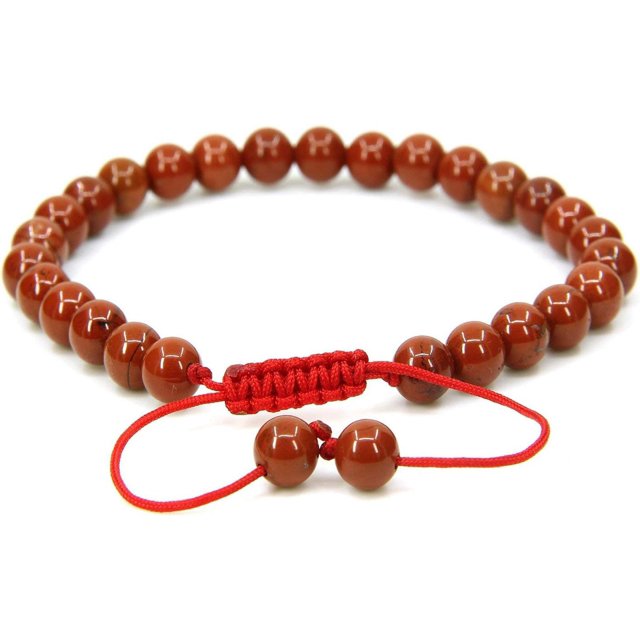 Bracelet Ajustable Unisexe en Perles Rondes de 6 mm en Agate Jaspe Rouge Naturelle