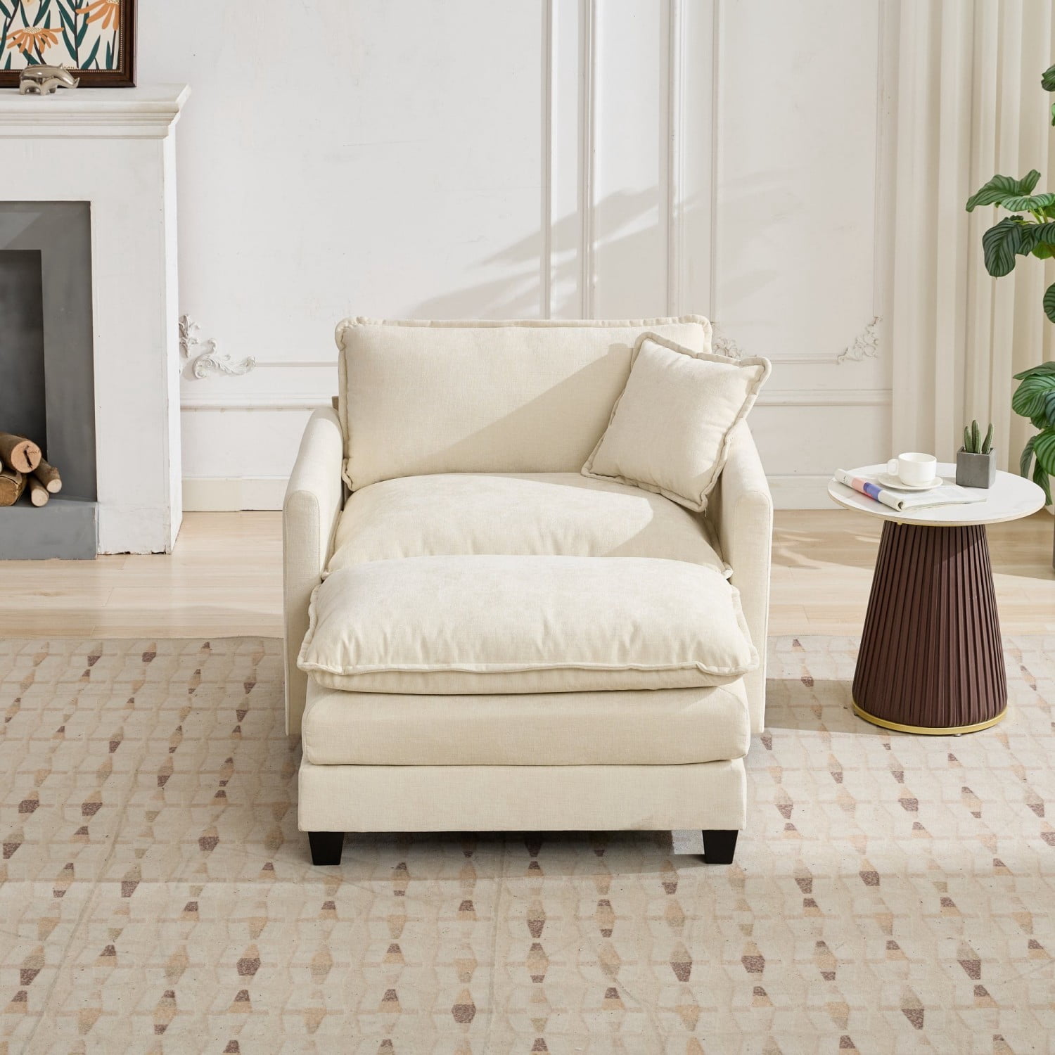 Cloud Sofa Ottoman, Modular Oversized Ottoman for Sectional Couch, Chenille Upholstered Footrest Stool for Living Room, Bedroom, Apartment, Beige