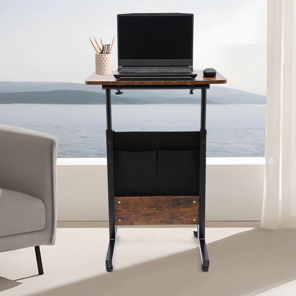 Modern Rectangular Adjustable Standing Desk Portable Laptop Desk Rolling Computer Stand Brown