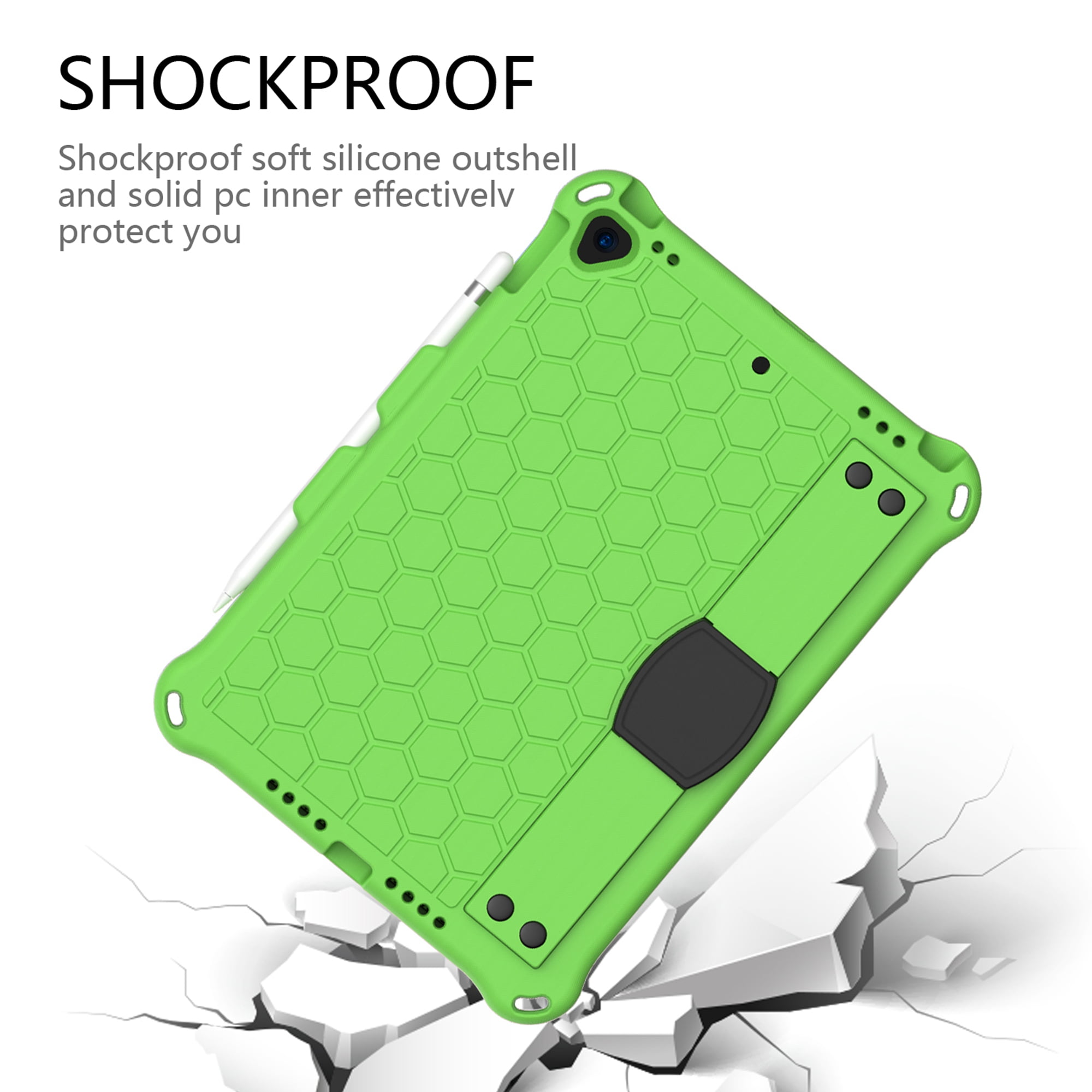 Dteck iPad 10.2 2021 Case with Adjustable Shoulder Strap, Kids Case for iPad 9th Gen/iPad 8th Gen/iPad 7th Gen, Heavy Duty Rugged Kickstand Case with Hand Strap & Pencil Holder, Green