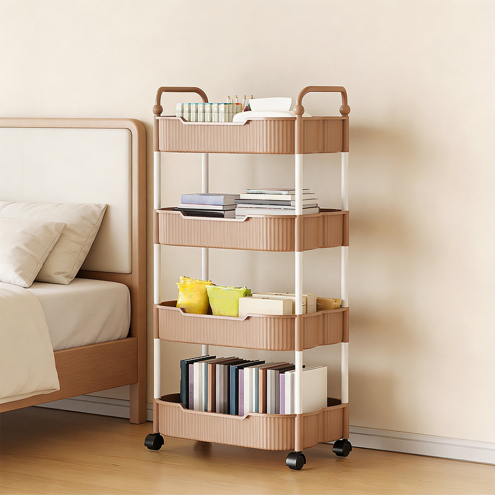 4-Tier Rolling Utility Cart, Multifunctional Storage Organizer with Plastic Shelf & Metal Wheel, Storage Cart for Kitchen, Bathroom, Living Room, Office