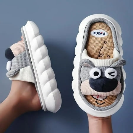 

CoCopeanut Linen Slippers Husky Upper Women Summer Thick Bottom Indoor Couple Home Non-slip Spring Autumn Cotton Linen Sandals Slippers