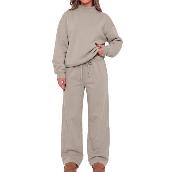SUNBS Lounge Sets for Women 2 Piece Mock Neck Sweatshirt Outfits for Women Fall Oversized Loungewear Set with Wide Leg Pants