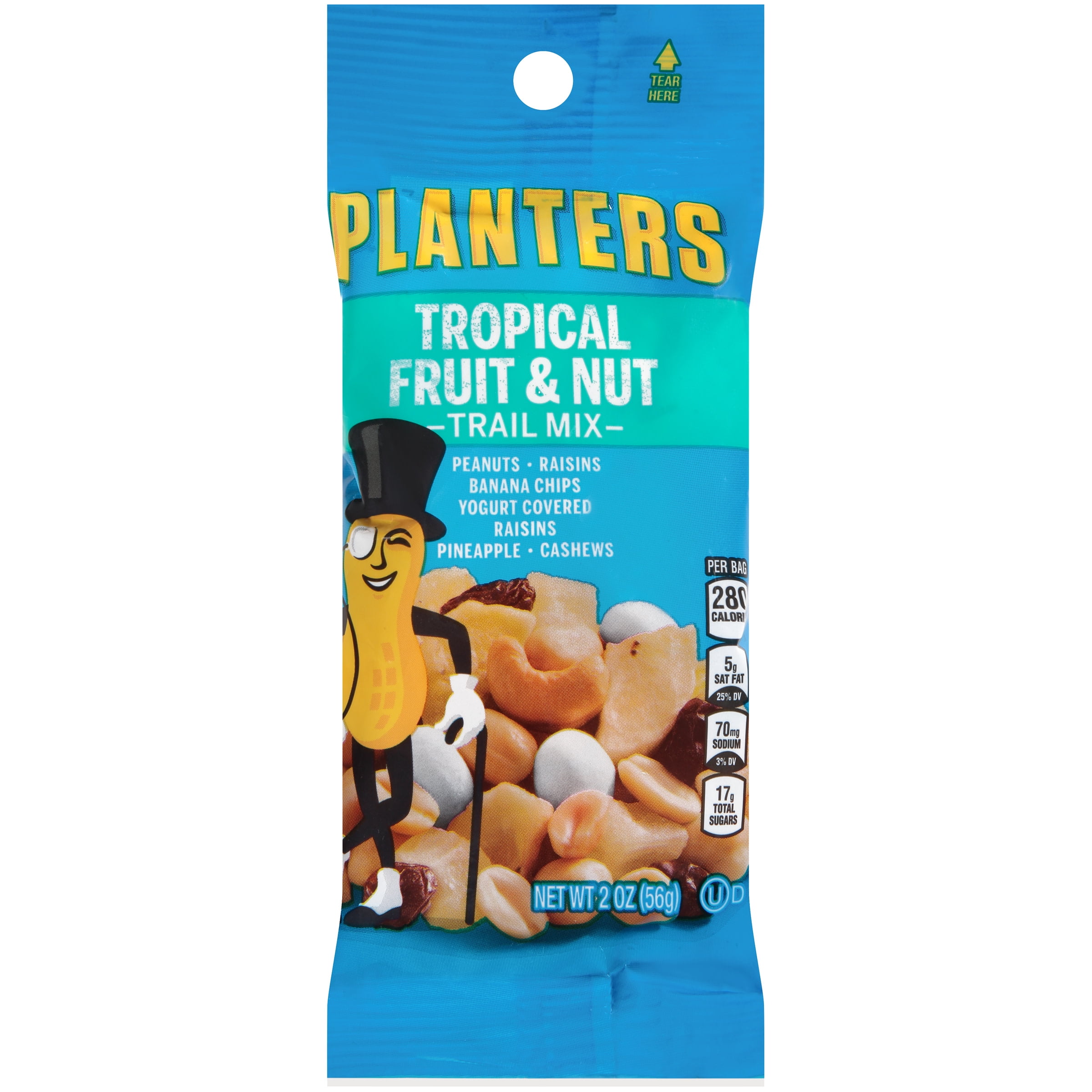 Planters GEN00260 Trail Mix, Tropical Fruit And Nut, 2 Oz Bag, 72