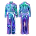 thumbnail image 2 of iiniim 2Pcs Girls Dance Outfits Jazz Hip Hop Dance Metallic Cropped Jacket Pants Set Modern Dancewear Blue 10, 2 of 7