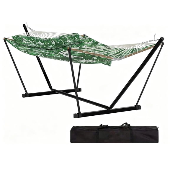 Garvee Double Hammock with Stand, Heavy Duty with Balance Rope, Green