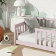 thumbnail image 3 of Twin Size Rubber Wood Platform Bed with Fence without Door, Pink, for Bedroom, 3 of 20
