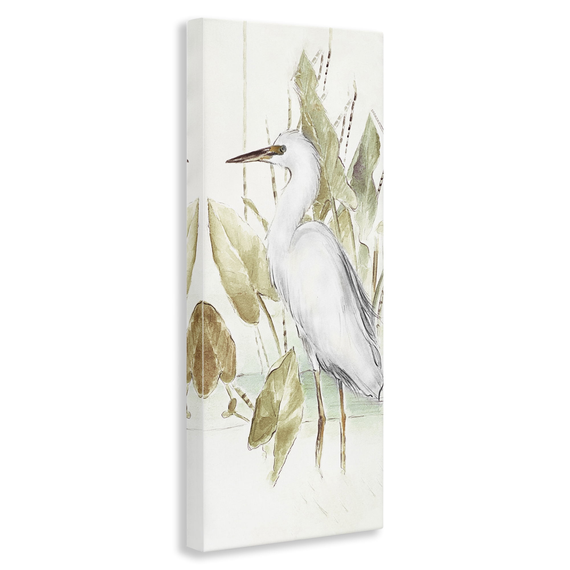 Stupell Industries Egret in Lake Drawing Animals & Insects Drawing Gallery Wrapped Canvas Art Print Wall Art, 17 x 40