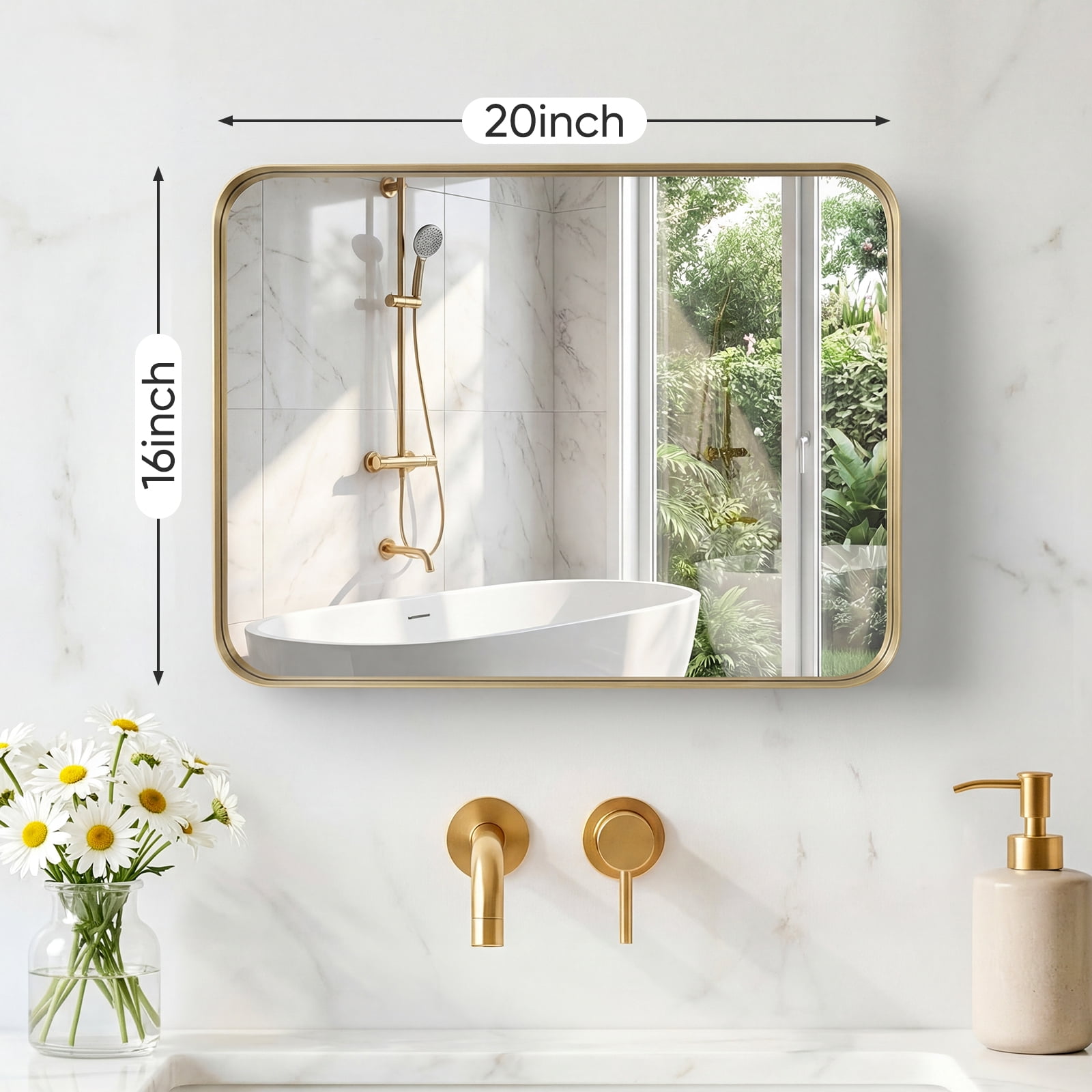 Gianna Anti-Fog Bathroom Wall Mirror – 16" x 20" Shatterproof Vanity Mirror with Rectangular Metal Frame, Gold