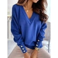 thumbnail image 5 of Womens Long Sleeve V Neck Sweater Casual Loose Chunky Knit Fall Sweater Pullover Shirts Top for Women Blue XL, 5 of 7