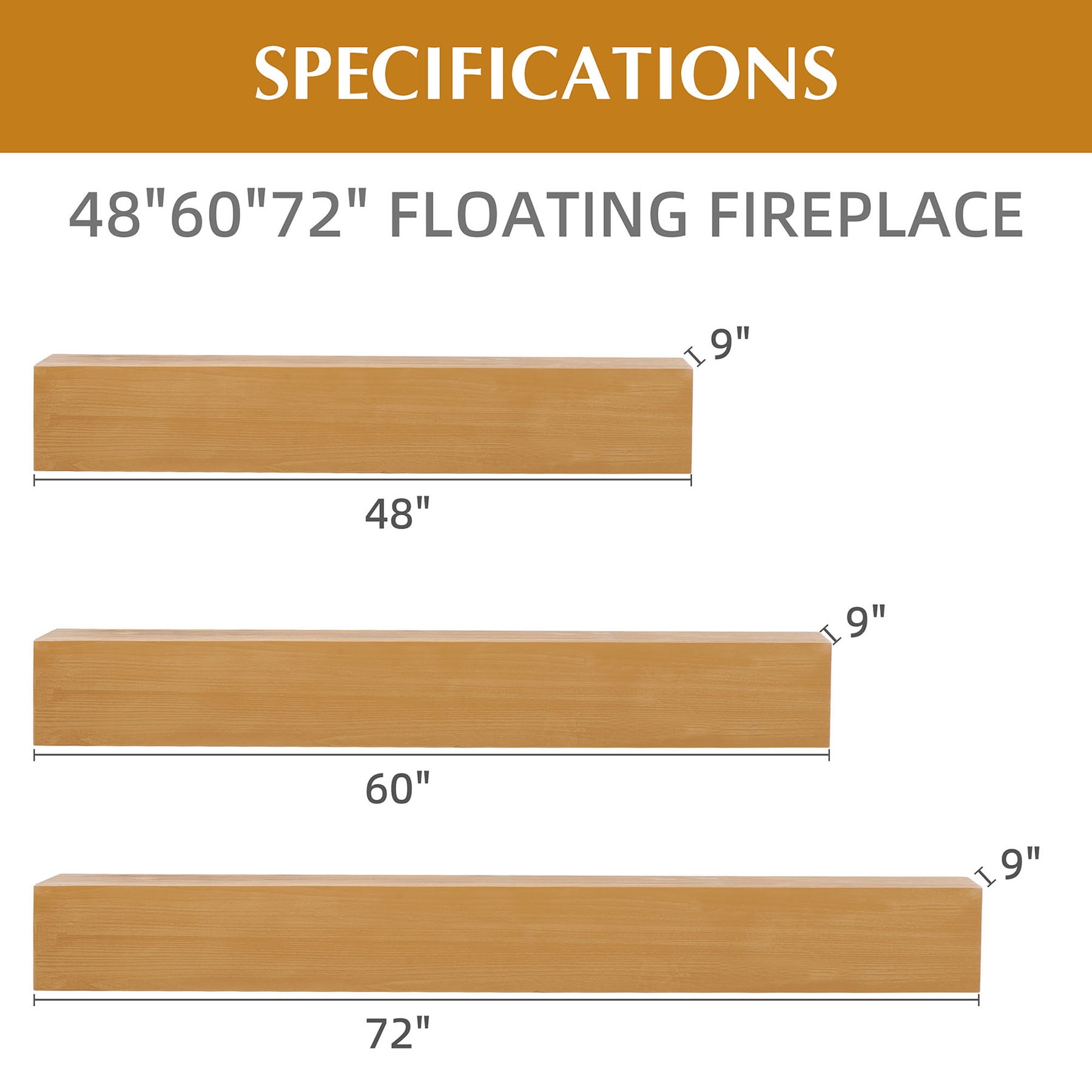 S-HOME 60" Solid Fir Wood Fireplace Mantel Shelf | Wall-Mounted Floating Shelf for Farmhouse & Modern Home Decor