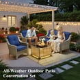 thumbnail image 6 of Ovios 4 Pieces Outdoor Furniture Set High Back All-Weather Wicker Patio Conversation Set with Solar Light Coffee Table, Navy Blue, 6 of 10