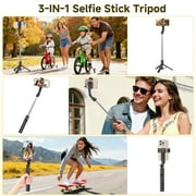 SelfieShow Selfie Stick, 45 Extendable Selfie Stick Tripod, 360° Rotating Portable Phone Tripod with Bluetooth Remote and 2 LED Lights for iPhone and Android (Black)