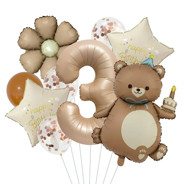 Kit de globos de aluminio para fiesta de tercer cumpleaños con temática de osos y margaritas