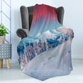thumbnail image 4 of Landscape Soft Flannel Fleece Throw Blanket, Sunset Dawn in Winter Snowy with Pine Trees Forest Mountain Wiev, Cozy Plush for Indoor and Outdoor Use, 70" x 90", Dark Coral Sky Blue, by Ambesonne, 4 of 5