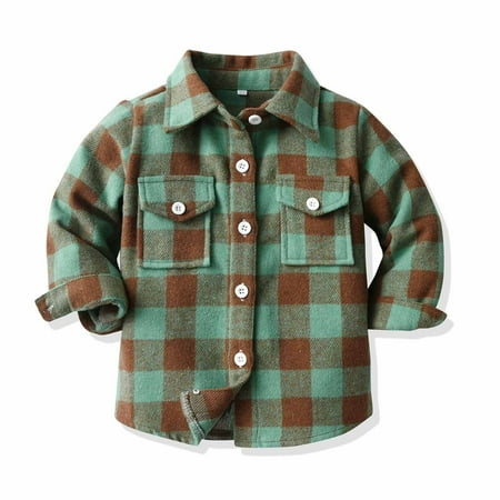 

mgdxox Kids Plaid Flannel Shirt Long Sleeve Button Tops Green Brown Checkered Shirt Boys Girls Fall Winter Clothes Outdoor Wear Green 3-4 Years