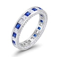 thumbnail image 3 of Eternity Princess Cut Band Ring Blue Sapphire CZ 925 Sterling Silver Size 9, 3 of 5