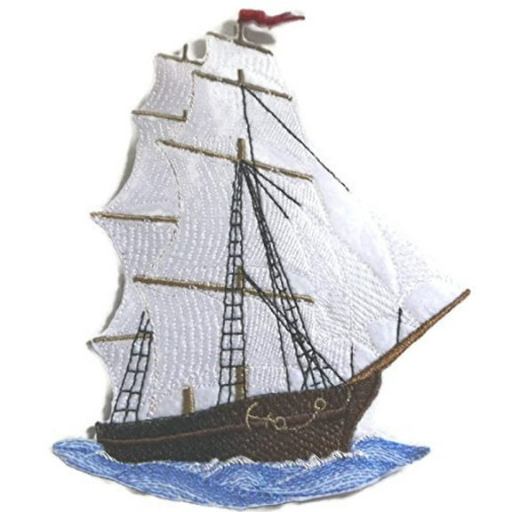 Ocean Calling [ Ship ] Embroidered Iron On/Sew patch [6.18" x5"]