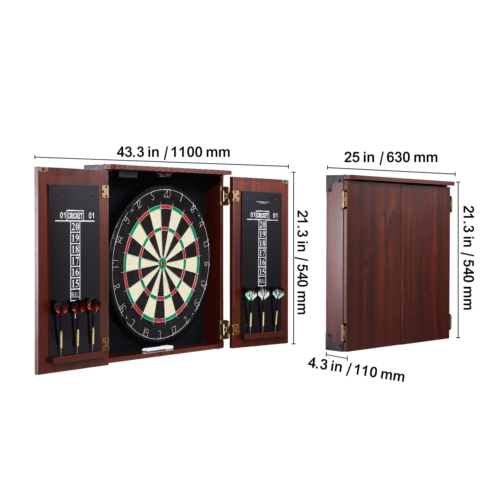 KFFKFF Dartboard with Cabinet Kit, Prepped Bundle of Official Dimension Dartboard Cabinet, Steel Point Dart Concealment Cabinet, Equipped with LED Illumination, Simple Set-Up