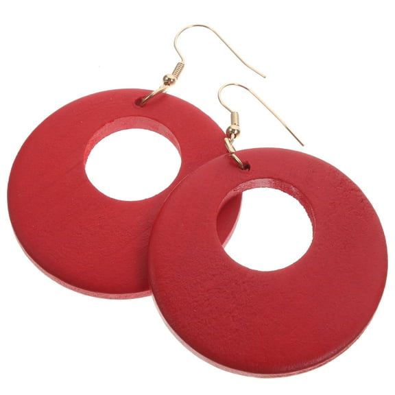 WHAMVOX Red Wooden Dangle Earrings for Women Geometric Round Design Suitable for Daily Wear and Special Occasions
