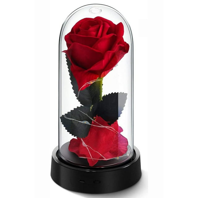 Rosa de seda roja y luz LED con regalos de pétalos caídos para cumpleaños-- BANYUO Electrónica