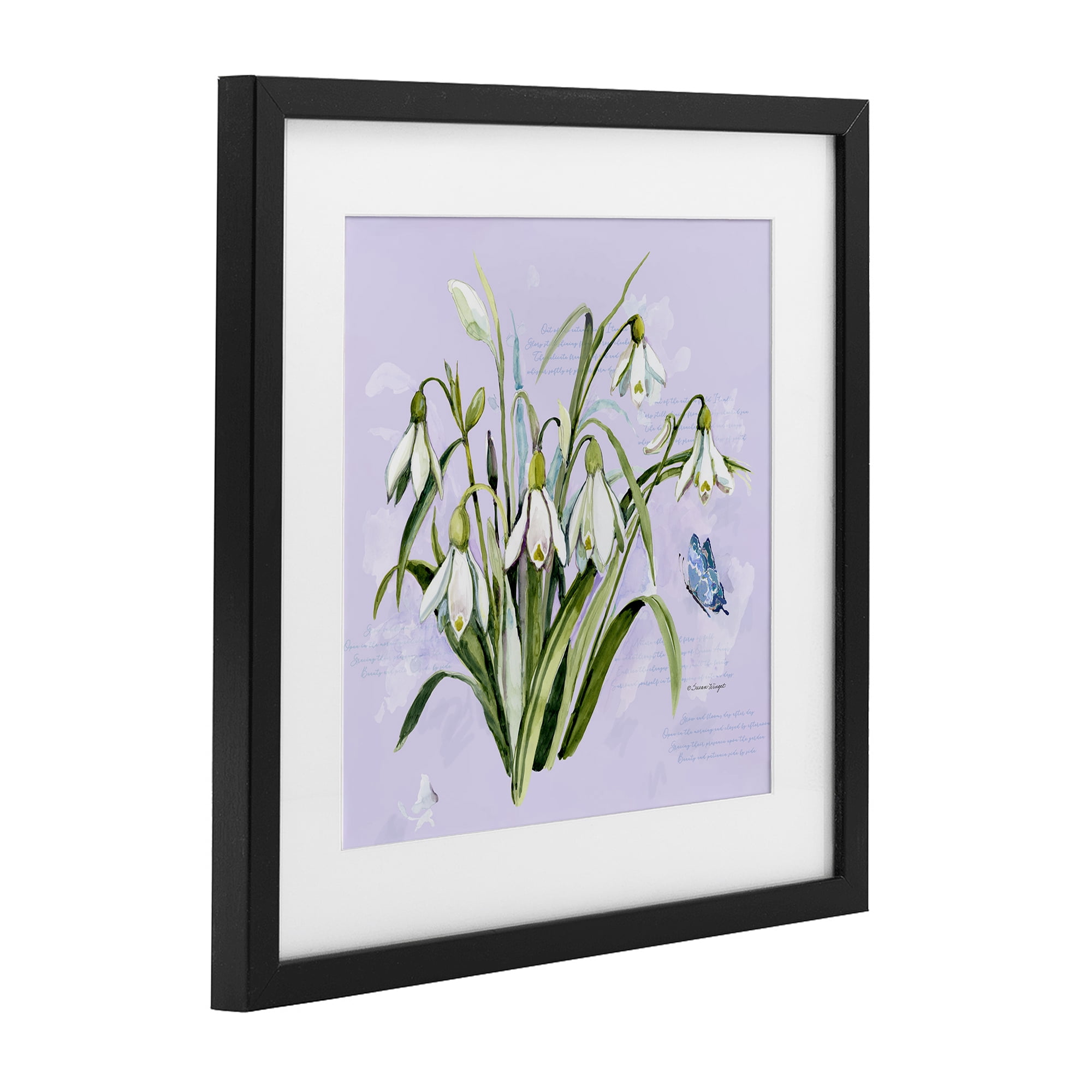 Stupell Industries Snowdrops with Vintage Writings Black Framed Print Under Glass, design by Susan Winget