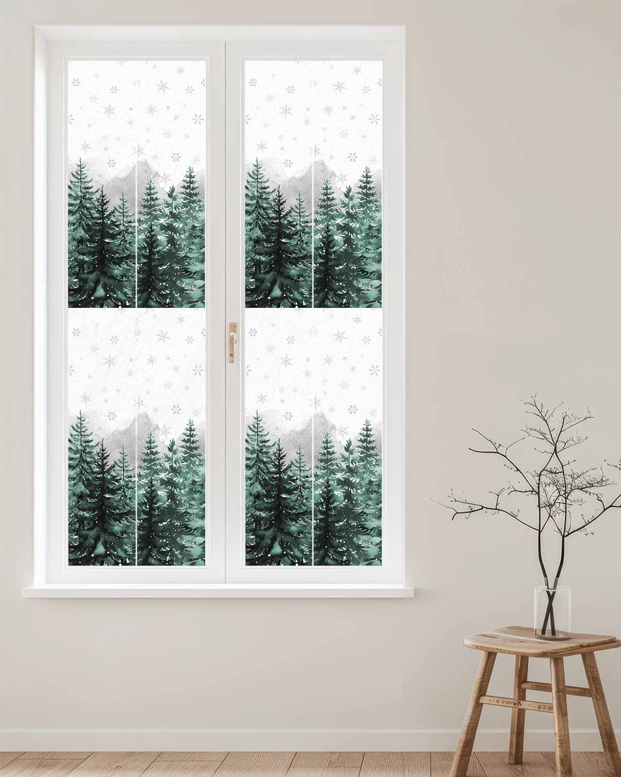 Green Christmas Tree Window Privacy Film Stained Glass Window Film Decorative Windows Cover Static Windows Cling for Glass Door Xmas Snowflake Forest Stickers for Bathroom 17.7"x78.7"