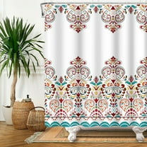 SUNOLIFE Boho Shower Curtain,Bohemian Bathroom Curtains White Fabric Bath Curtain for Home Decor 72x72 in