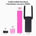 thumbnail image 4 of Tarjeta De Red Inalámbrica, Adaptador USB De Doble Banda 2.4G 5.8G 1300Mbps Detección Automática De Chip Para Transmisión Y Recepción De Señal, 4 of 8
