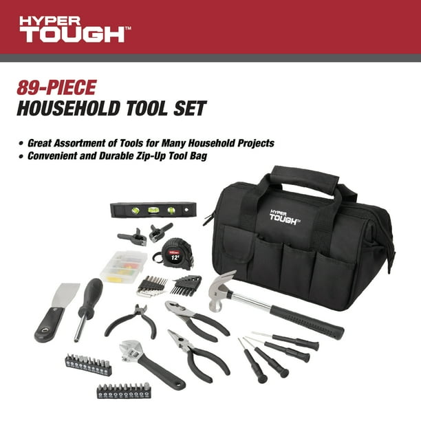 Hyper Tough 89-Piece Black Household Tool Set with 12-Pocket Tool