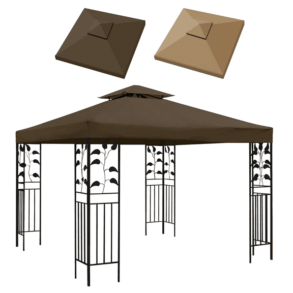 Nalwort 2-Tier Replacement Gazebo Canopy Top Patio 10'x10' PU Water Resistance Gazebo Canopy Replacement Top Cover-coffee