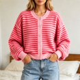 thumbnail image 2 of Womens Striped Cardigan Sweaters Long Sleeve Button Up Knit Tops Oversized Button Down Fall Winter Cardigan (Z001#-RD2 XXL), 2 of 5