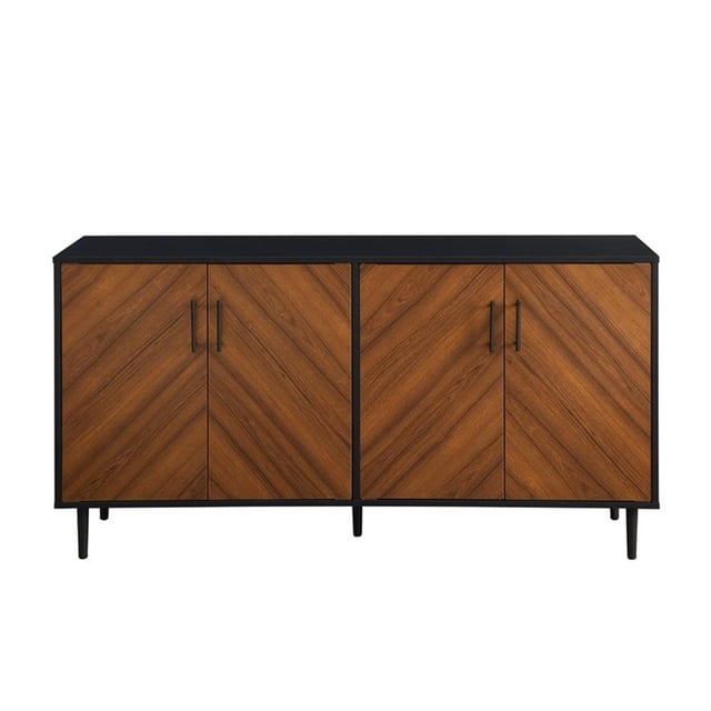 Pemberley Row Faux Bookmatch Acorn and Black TV Stand Rectangular Mid Century Modern 58" Unassembled