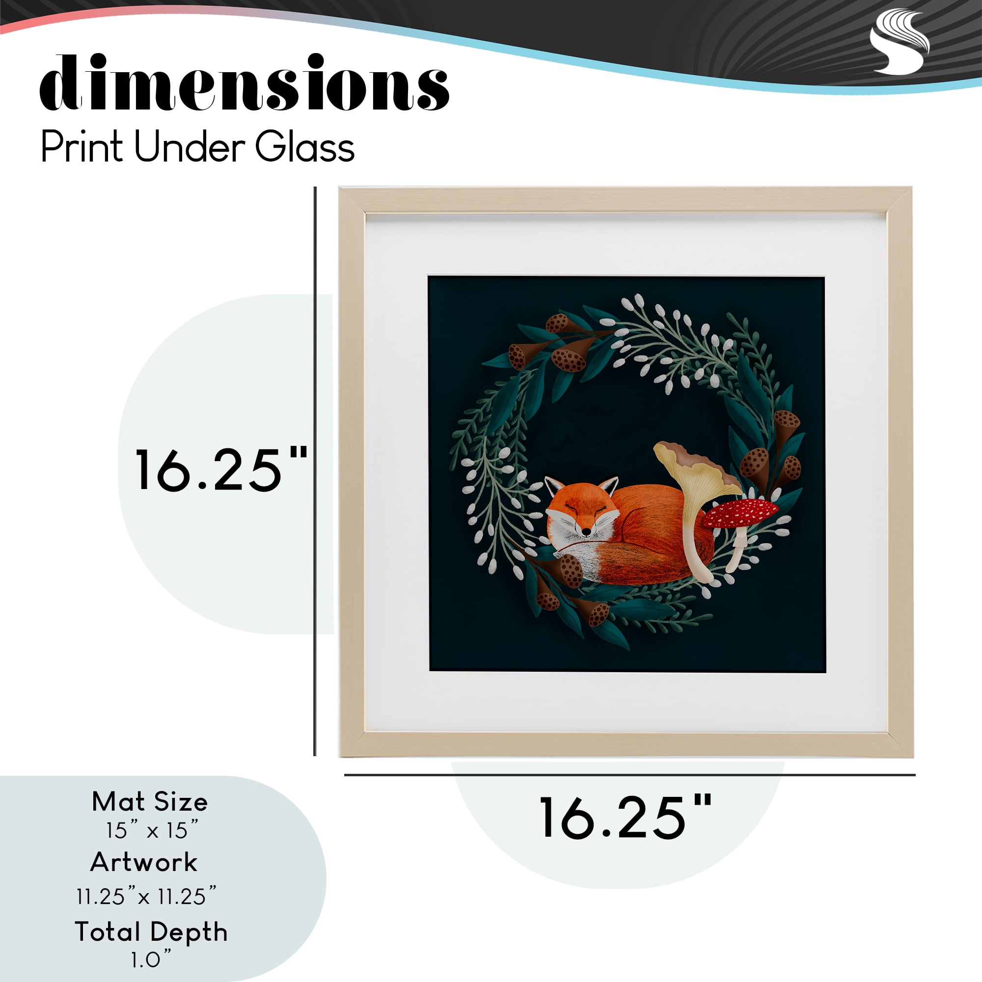 Sleepy Fox in Botanical Wreath Birch Framed Print Under Glass, design by Metka Hiti