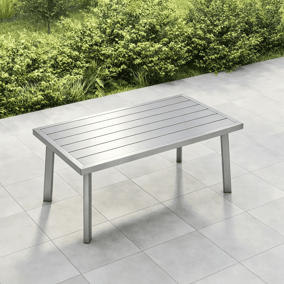 35 in Patio Rectangle Coffee Table with Wood Grain Texture, Gray