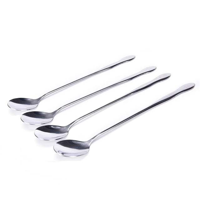 SellerWay Cuchara de mango largo de acero inoxidable de 8 pulgadas, cucharadita helada para mezclar cócteles, agitar café, juego de 4