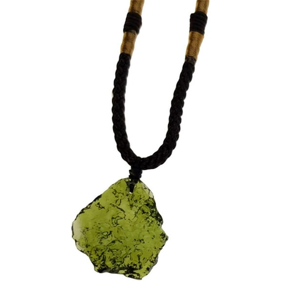 1Pcs Moldavite Irregular Natural Stone Gemstone Crystal Meteorite Pendant Necklace Handmade Handwoven Rope Chain Citrine Necklaec for Women Men Energy Jewelry Gift