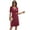 Wine, variant on Women's Pleated V Neck Short Sleeve Tee Dress 95% Rayon 5% Spandex Comfortable Knee Length Casual Everyday Soft Feel