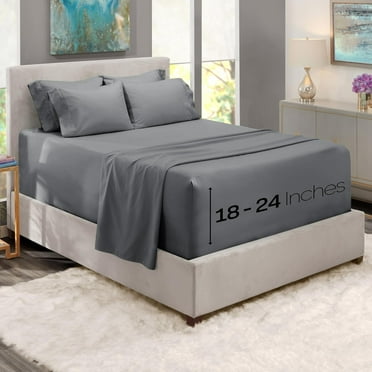 Extra Deep Pocket Split King Size Sheets Sets - Fits Mattress 18-24 Inches - 6 Piece Split King Size Sheets - Grey