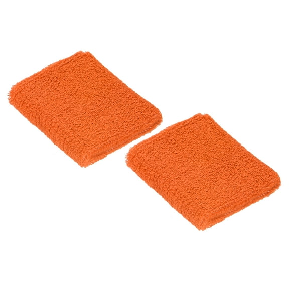 Uxcell 8x8cm Sport Wrist Bands Terry Absorbent Athletic Sweatband, Orange 2 Pack