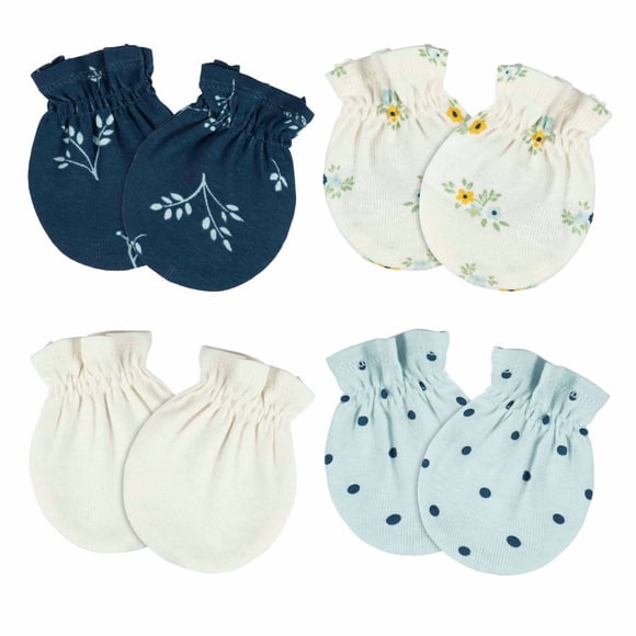Gerber Essentials Mitones bebé azul blanco 4 pzs algodón antirrasguños 0-3 meses