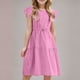 thumbnail image 2 of Odeerbi Niñas Verano Algodón Lino Vestido Ruffle Sleeve Tiered Tank Vestido Color Sólido Cuello Redondo Sin Mangas Vestido de Sol, 2 of 9