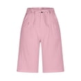 thumbnail image 5 of Cutuoiiu Women Fashion Solid Color High Waist Tie Waist Cotton Linen Shorts with Pleated Detail and Side Pockets Gift, 5 of 9
