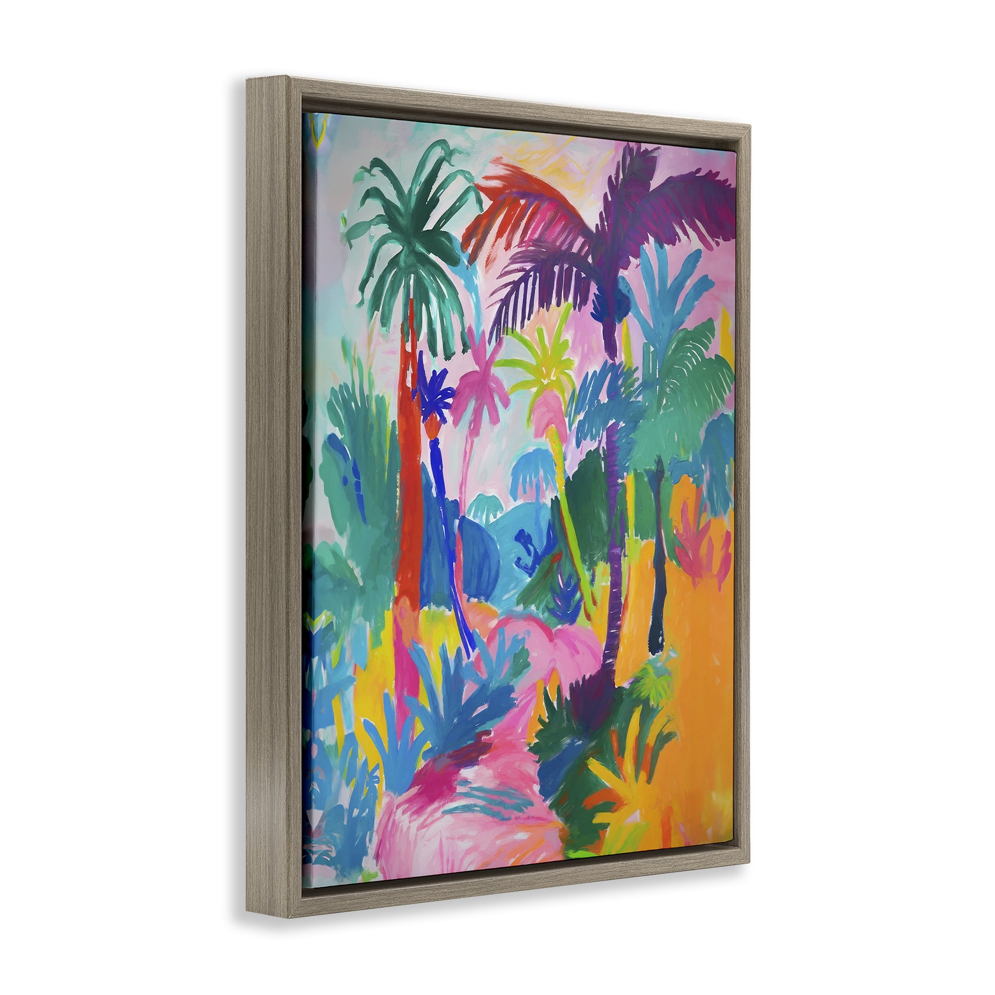 Stupell Industries Bold Palm Paradise Coastal Painting Brown Floater Framed Canvas Art Print Wall Art, 17 x 21