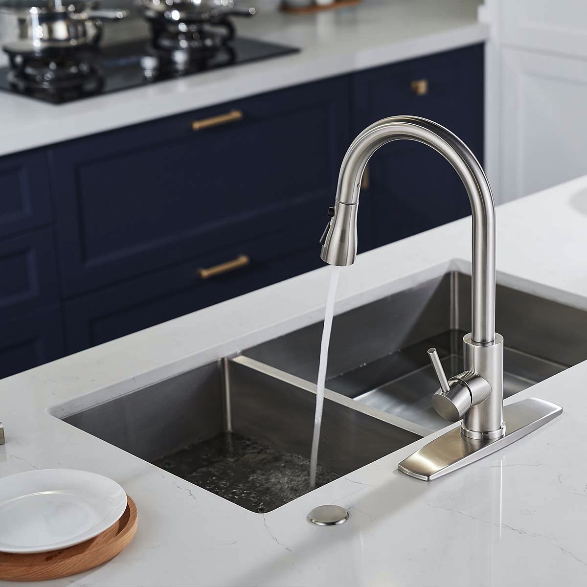 Forious Kitchen Faucet for Pull Down Sprayer Single Handle Sink Faucet Brushed Nickel in Kitchen - image 3 of 10