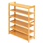 Ktaxon 6 Tiers Bamboo Shoe Storage Rack Sturdy Shoe Shelf Shoe Stand Closet Organizer, 18-24 Pairs, Wood Color